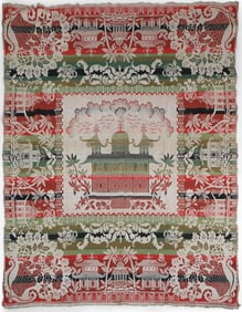 Red, Blue, Green, and Cream Jacquard Coverlet