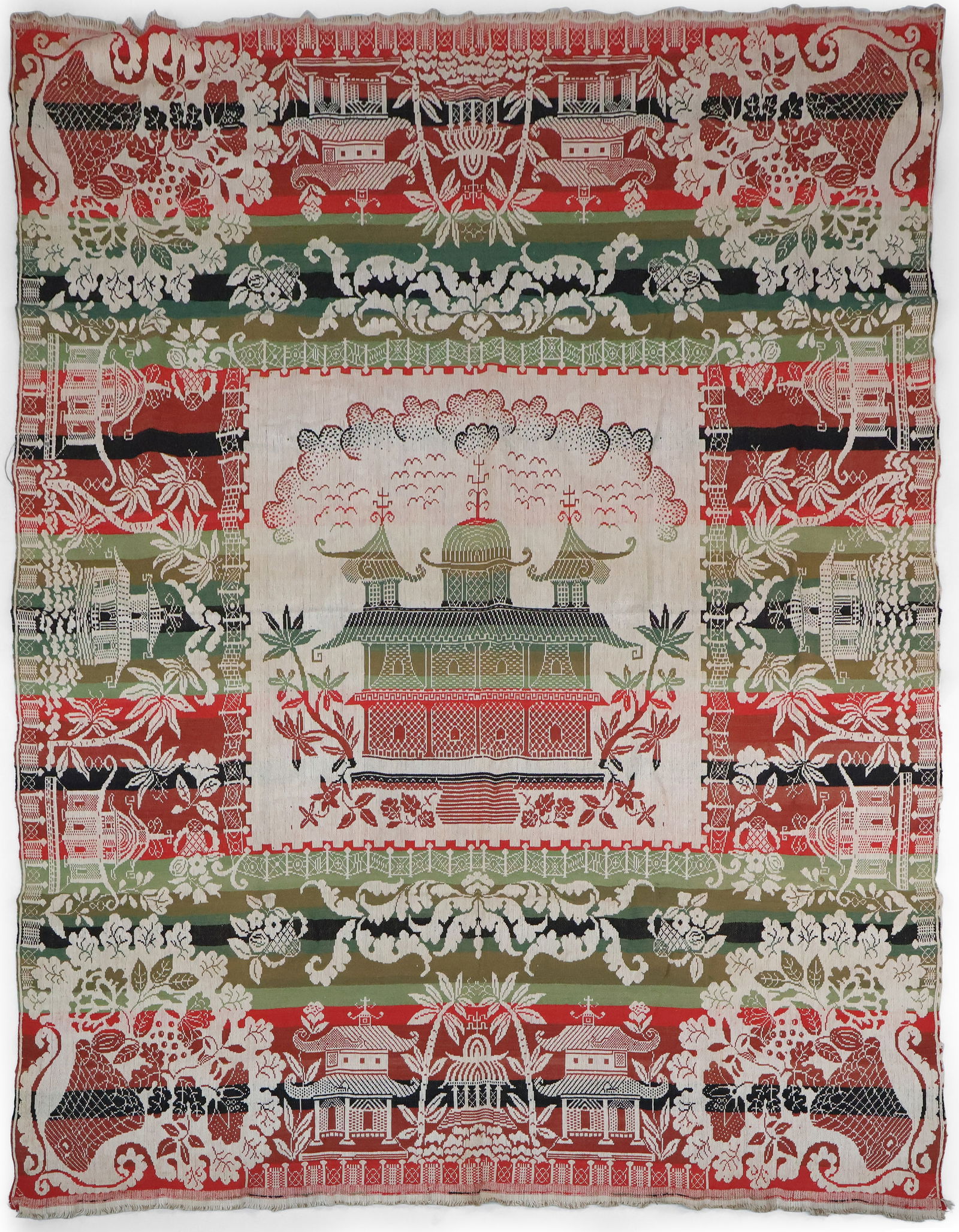 Red, Blue, Green, and Cream Jacquard Coverlet (1 of 16)