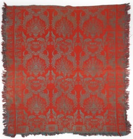 Red and Grey Blue Jacquard Coverlet