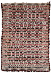 Red, Blue, Green and White Jacquard Coverlet