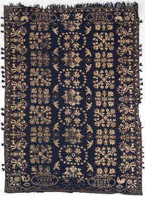 Blue and Cream "four-leaf Haring Rose" Jacquard Coverlet