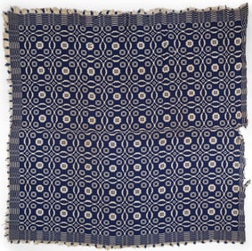 Blue and Cream Jacquard Coverlet