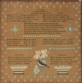 Memorial Needlework for John Barclay Crawford (1814-1840) Wrought by Sarah Shafer
