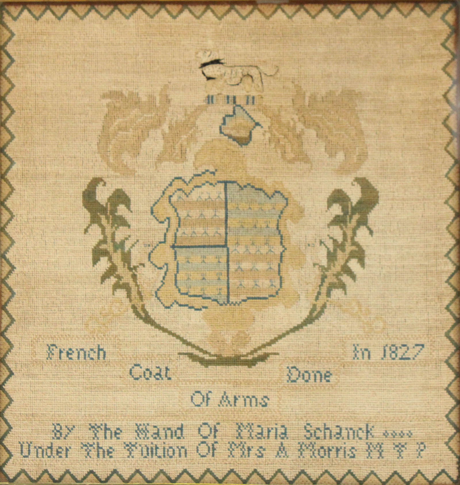 Needlework on Linen of the French Coat of Arms Wrought by Maria Schanck (1815-1852) (1 of 8)