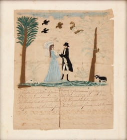 Illustrated Poem and Silk Needlework on Paper