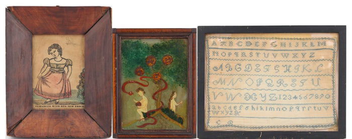 American School, Adam and Eve, Reverse Painting on Glass