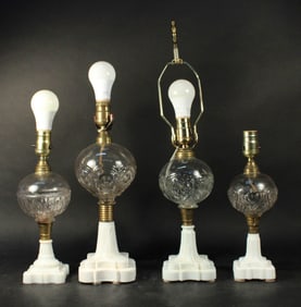 Four American Milk and Colorless Glass Fluid Lamps
