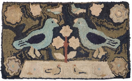 Hooked Rug of Two Birds