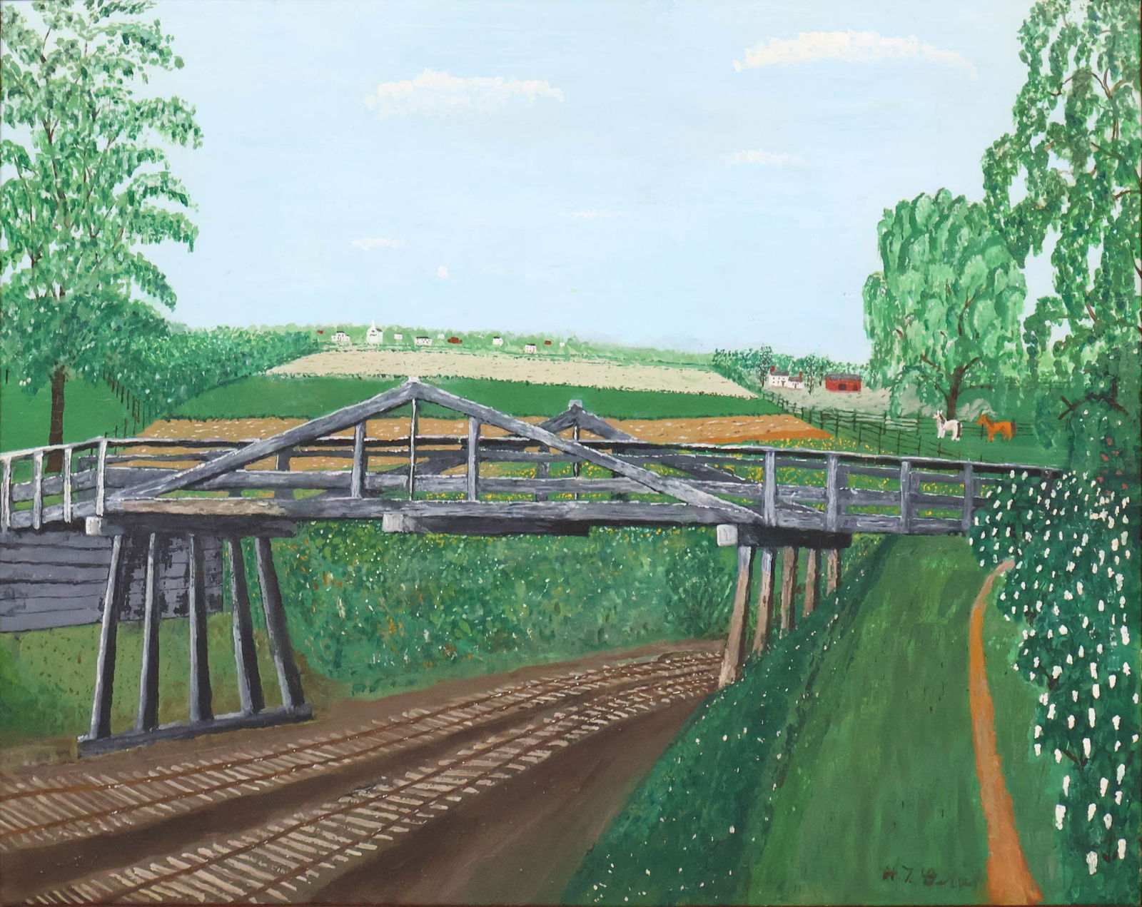 Henry Thomas Gulick, Manalapan, New Jersey 1872-1964, Middletown Railroad Bridge, Oil on Board: Henry Thomas GulickManalapan, New Jersey, 1872-1964Middletown Railroad BridgeOil on BoardSigned l.r. verso. Henry Thomas Gulick was born August 1, 1872 in Manalapan, Monmouth County, NJ. His family wa