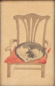 American School, Sleeping Cat, Watercolor on Paper