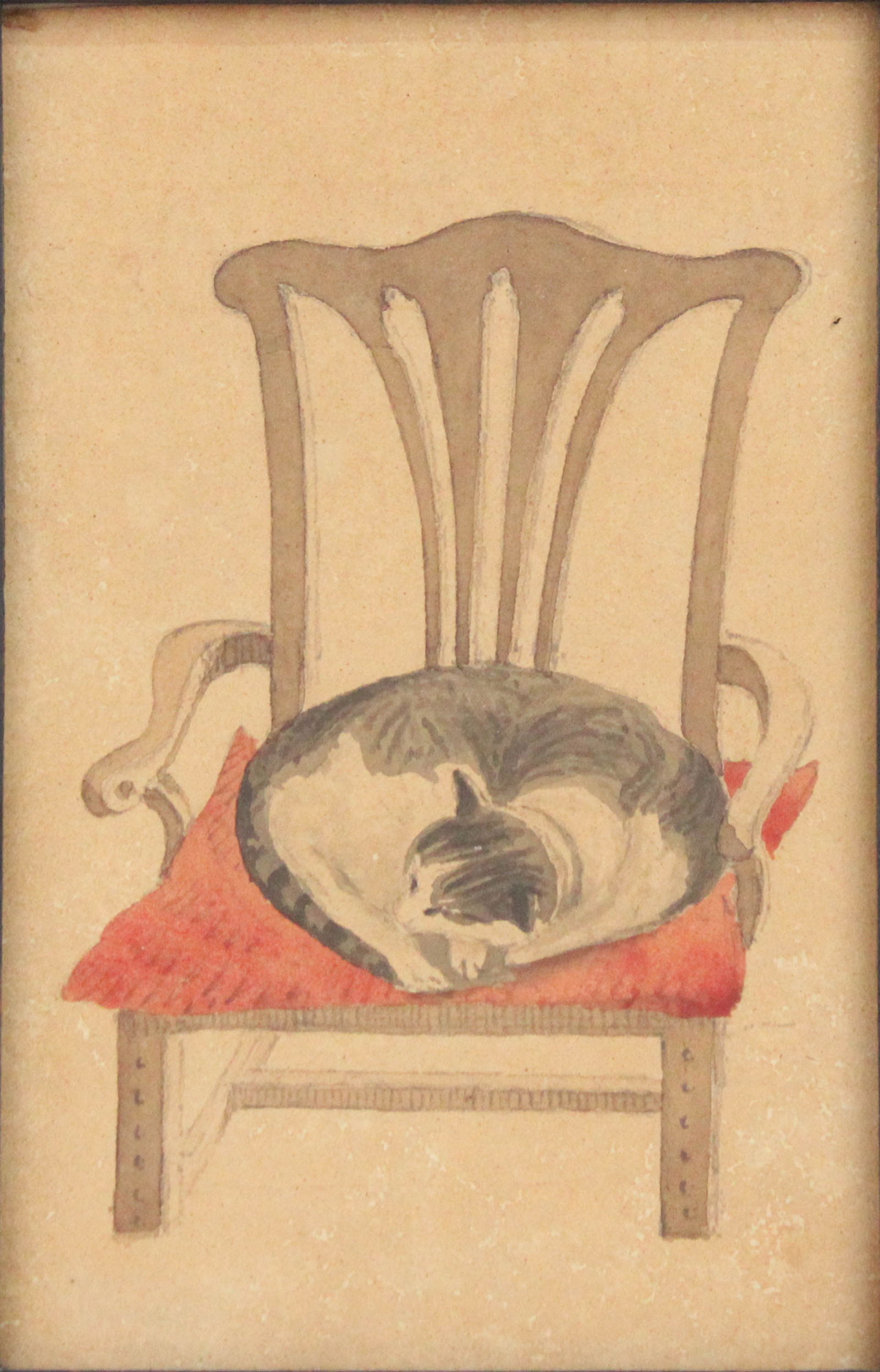 American School, Sleeping Cat, Watercolor on Paper (1 of 7)