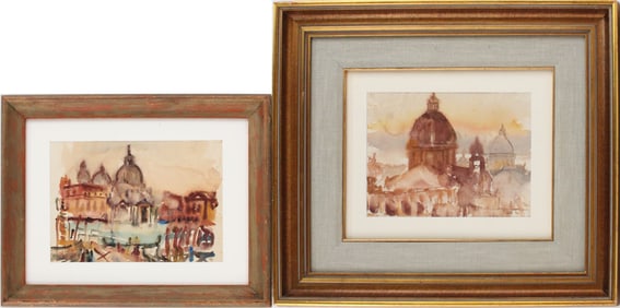 Louis I. Kahn, 1901-1974, Two Italian City Scenes, Watercolor