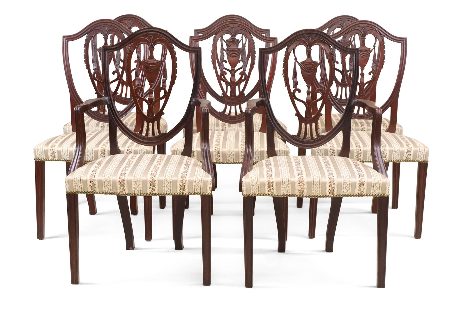 Set of Eight Federal Carved Mahogany Shield-Back Dining Chairs (1 of 14)