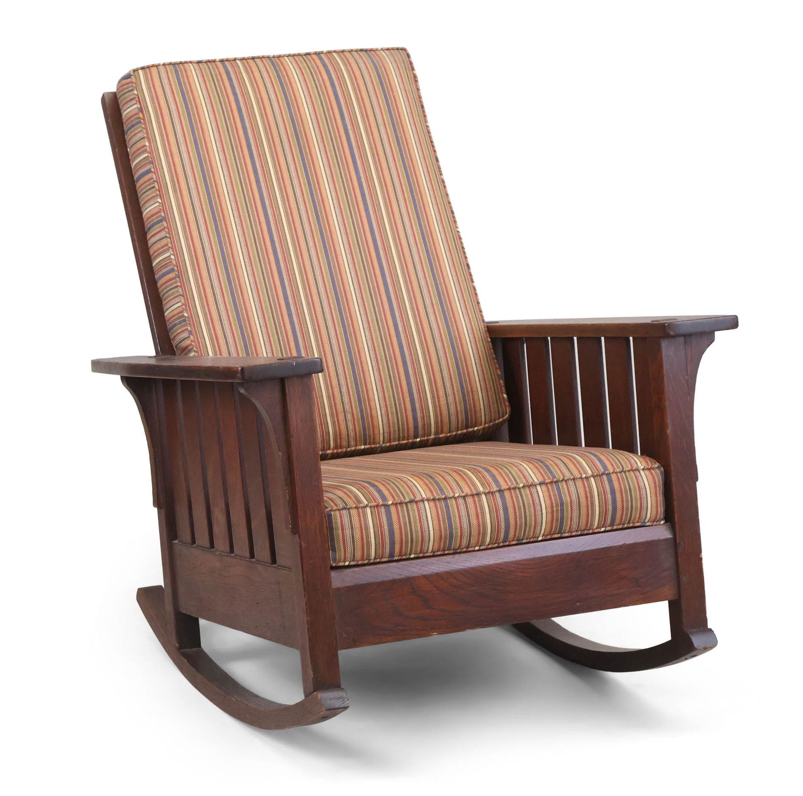 Arts and Crafts Figured Oak Morris Rocker: Arts and Crafts Figured Oak Morris Rocker36 1/2 x 31 3/4 x 35 in. (92.7 x 80.6 x 88.9 cm.)