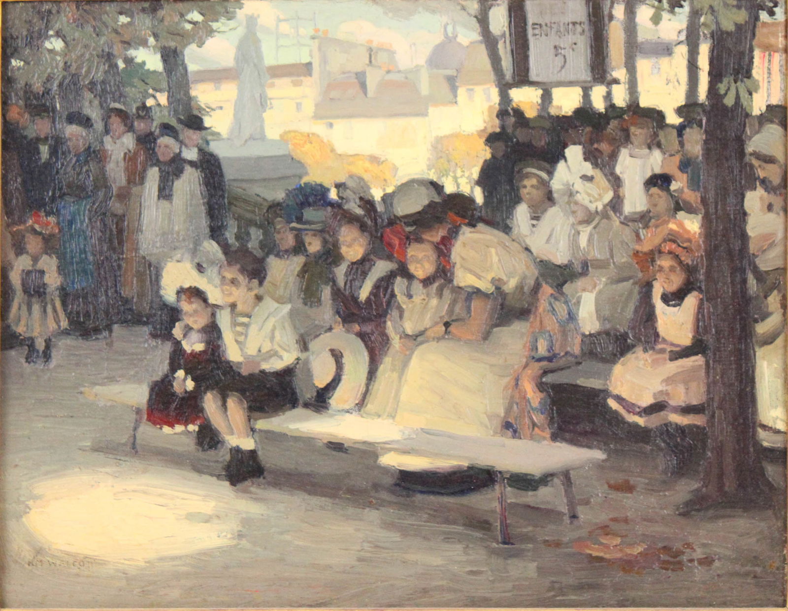 Harry Mills Walcott, 1870-1944, Waiting for the Show, Oil on Canvas: Harry Mills Walcott1870-1944Waiting for the ShowOil on CanvasSigned l.l.The verso retains a gallery label and a Doyle Auction gallery label.Provenance: McClees Galleries, Haverford, PAR.H. Love