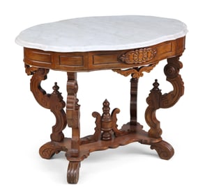 Victorian Carved Mahogany Marble Top Parlor Table