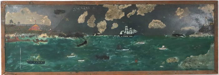 Edward C. "Pa" Hunt, American 1870-1934, Whale Hunt, Folk Art Painting