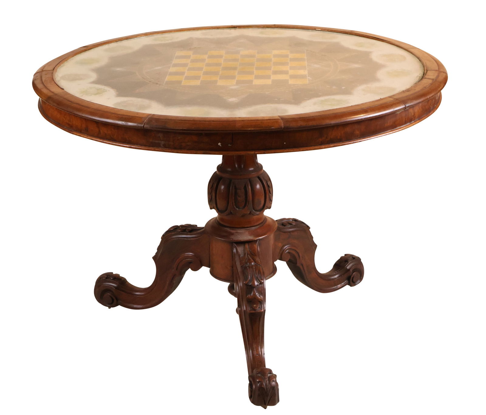 Victorian Eglomise Pedestal Game Table (1 of 11)
