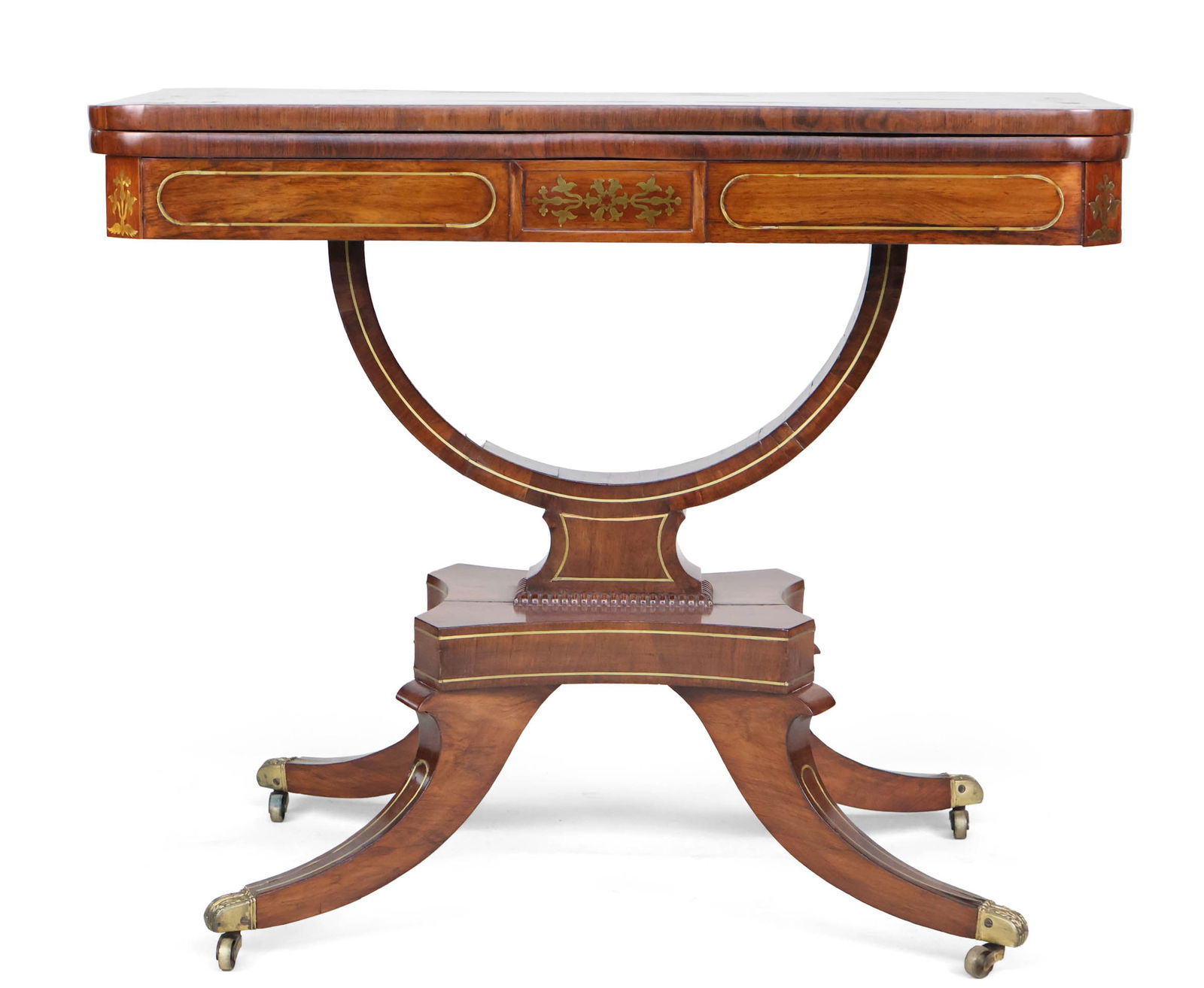 Regency Brass Inlaid Walnut Card Table (1 of 15)