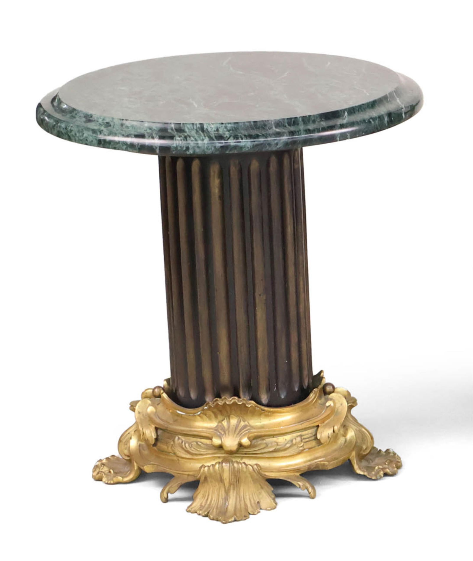 Marble Top Columnar Stand: Marble Top Columnar StandWith ormolu base.19 1/2 x 18 in. (49.5 x 45.7 cm.)
