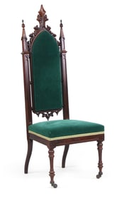 Gothic Revival Carved Walnut Hall Chair