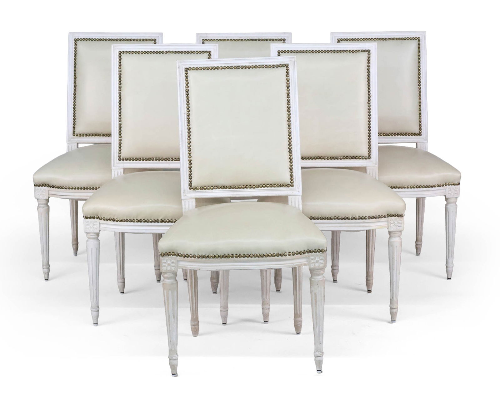 Six Louis XVI Style White Painted Upholstered Dining Chairs (1 of 10)