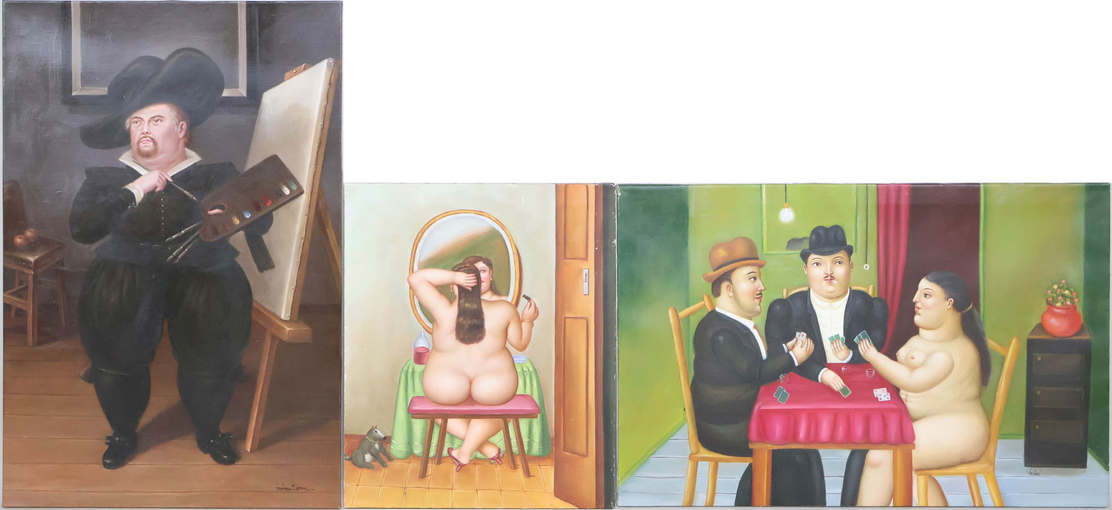 After Fernando Botero, Colombian 1932-2023, Three Portraits, Print on Canvas (1 of 20)