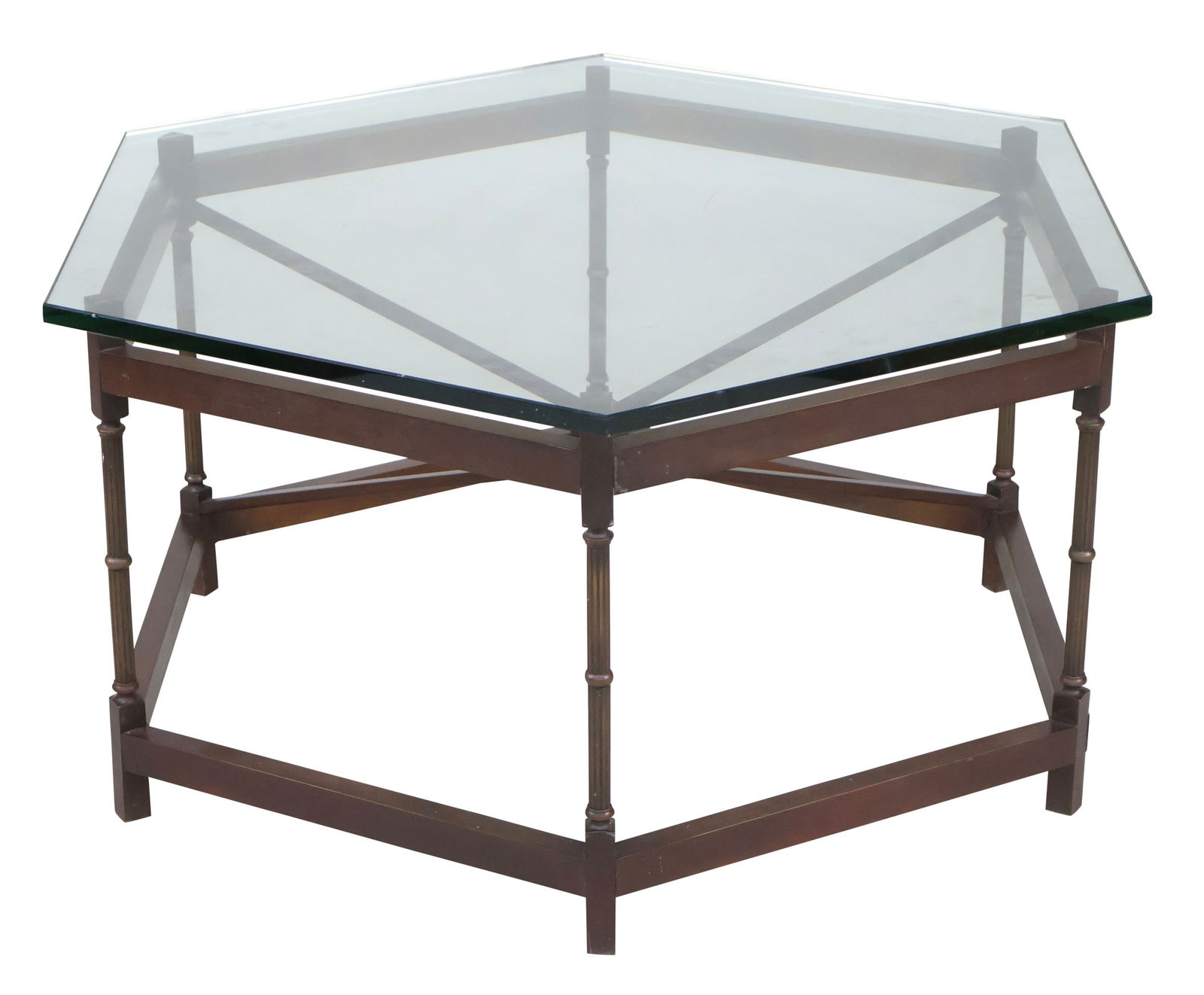 Modern Patinated Metal and Glass Top Hexagonal Low Table (1 of 8)