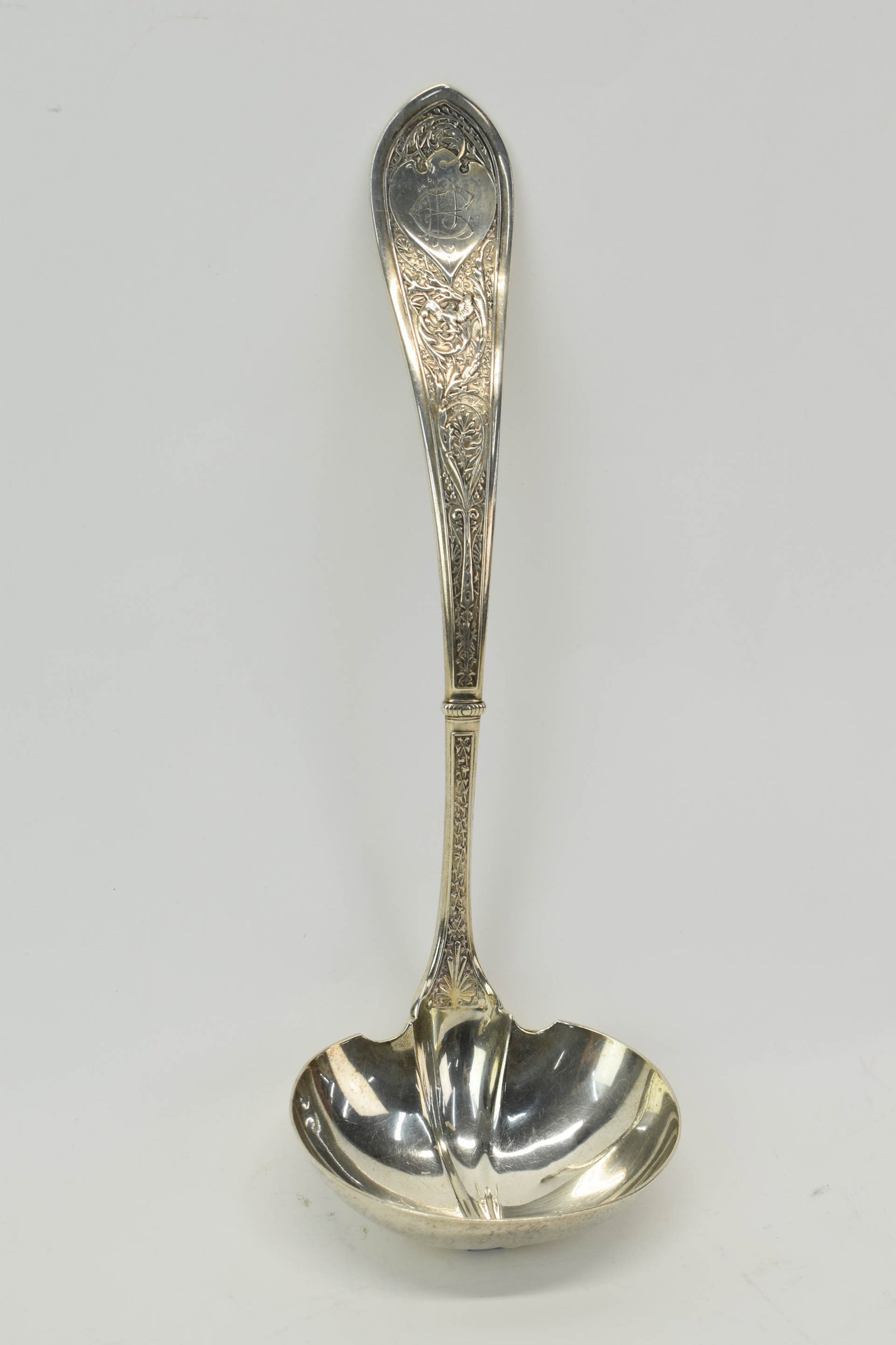 Gorham Sterling Silver Raphael Pattern Ladle: Gorham Sterling Silver Raphael Pattern LadleGorham Sterling Silver Raphael Pattern Ladle monogrammed. Used condition. 10 1/2" long x 3 5/8" wide. Approximately 5 t.o.