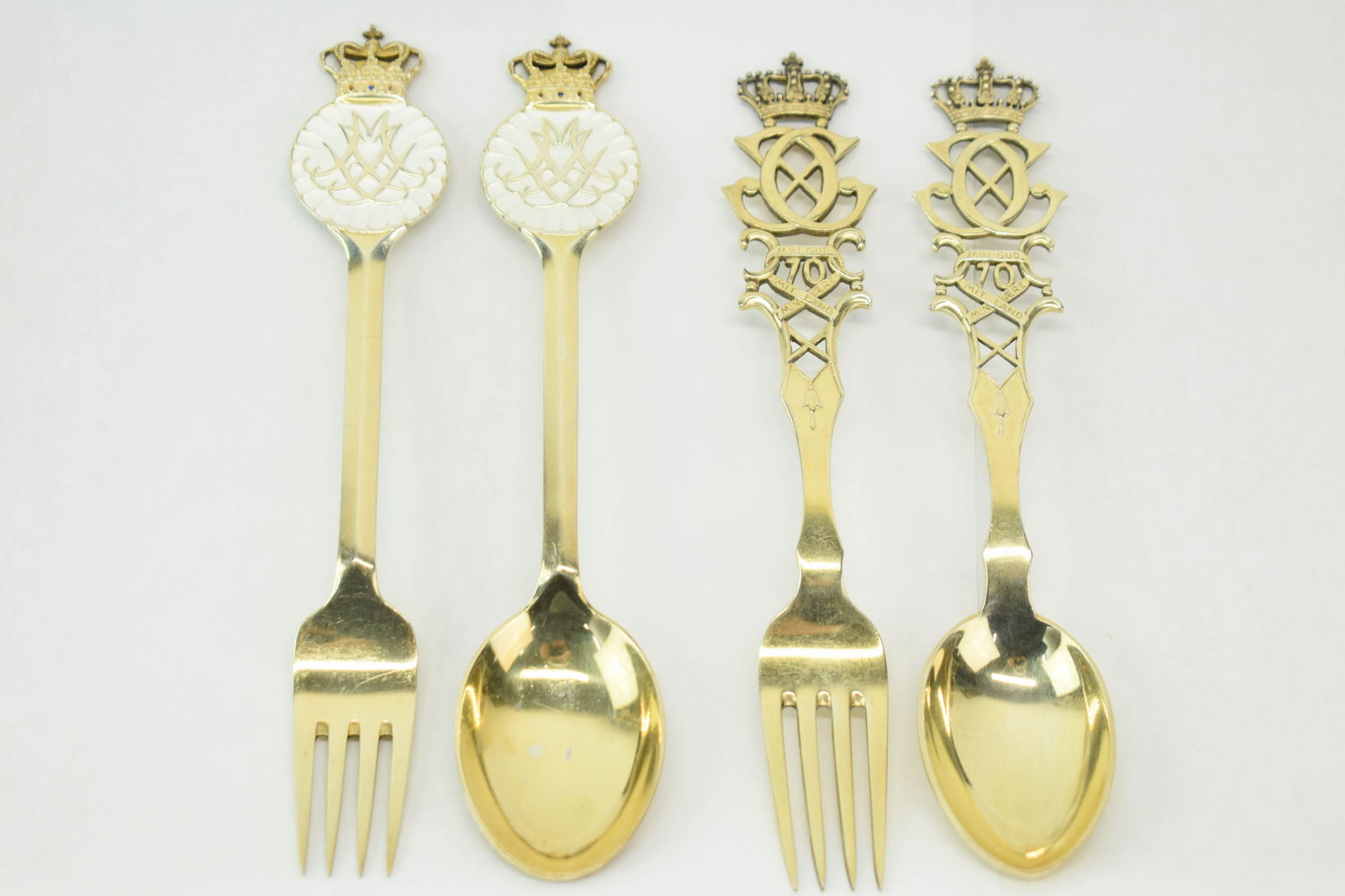 A. Michelsen Danish Sterling Silver Commemorative Spoons & Forks: A. Michelsen Danish Sterling Silver Commemorative Spoons & ForksA. Michelsen Danish Sterling Silver Commemorative Spoons & Forks, 2 sets: one set marked Juni 10,1967 Princess Margrethe Wedding designe