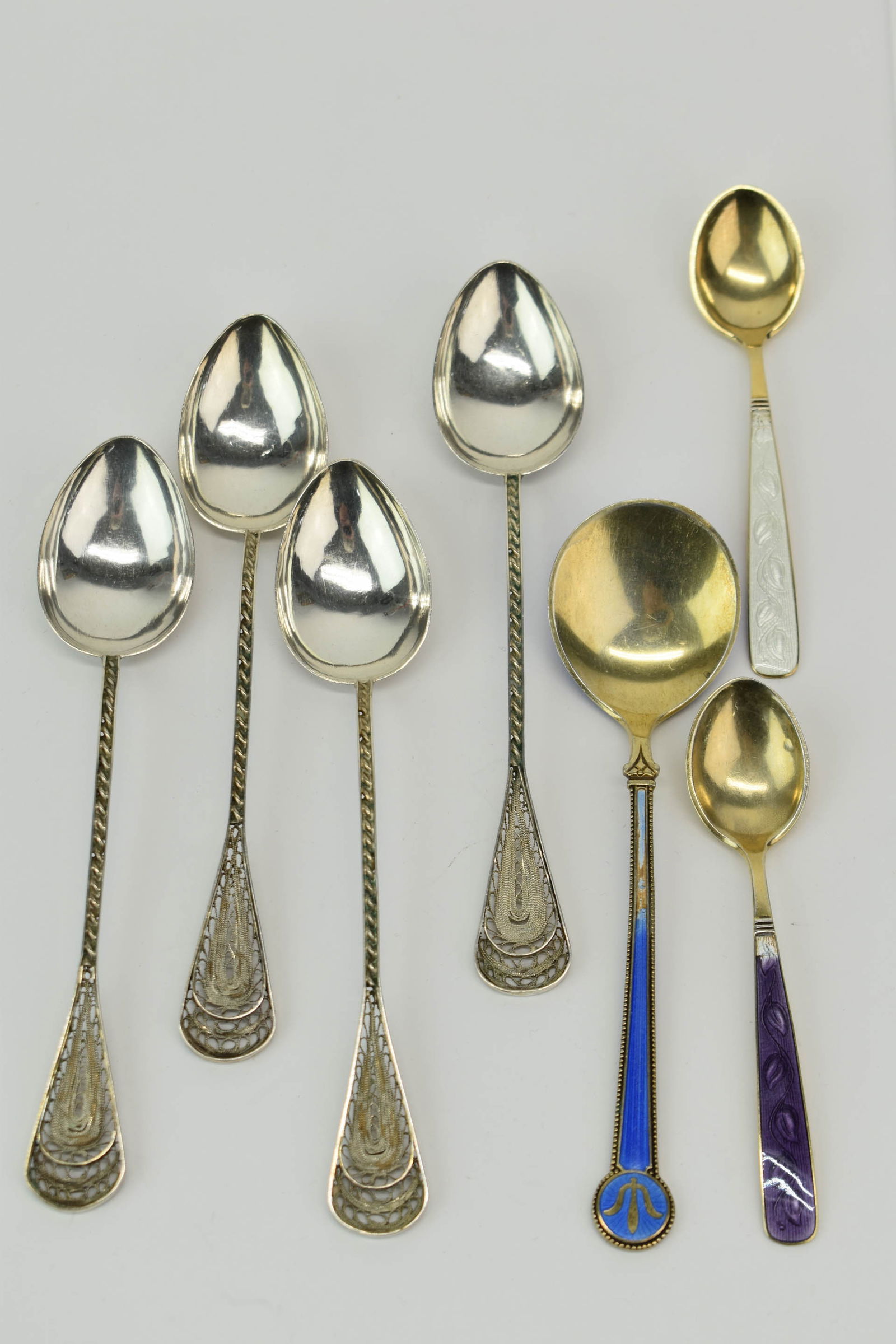 Pair of Enamel Decorated Danish Sterling Silver Demitasse Spoons (1 of 14)