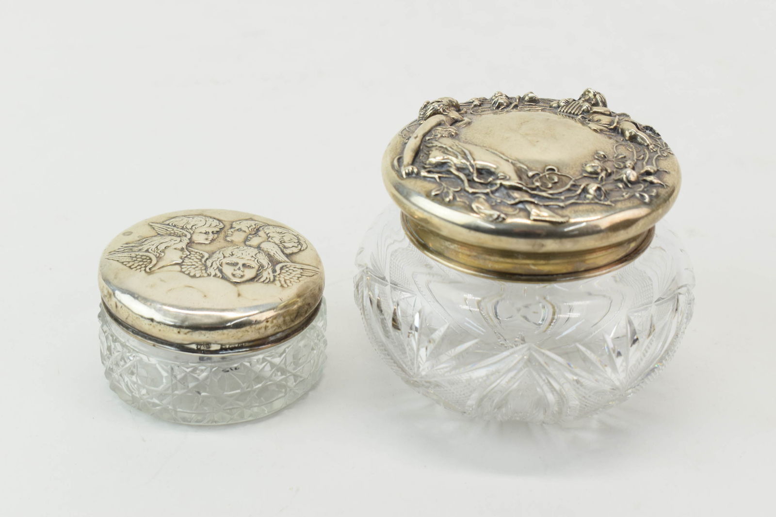 Two Sterling Silver Lidded Cut Glass Dresser Jars (1 of 13)