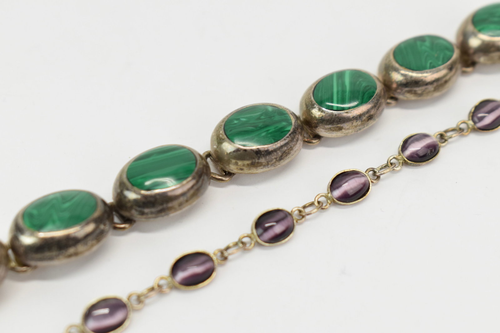 Chunky Sterling Silver & Malachite Hinged Bracelet (1 of 8)