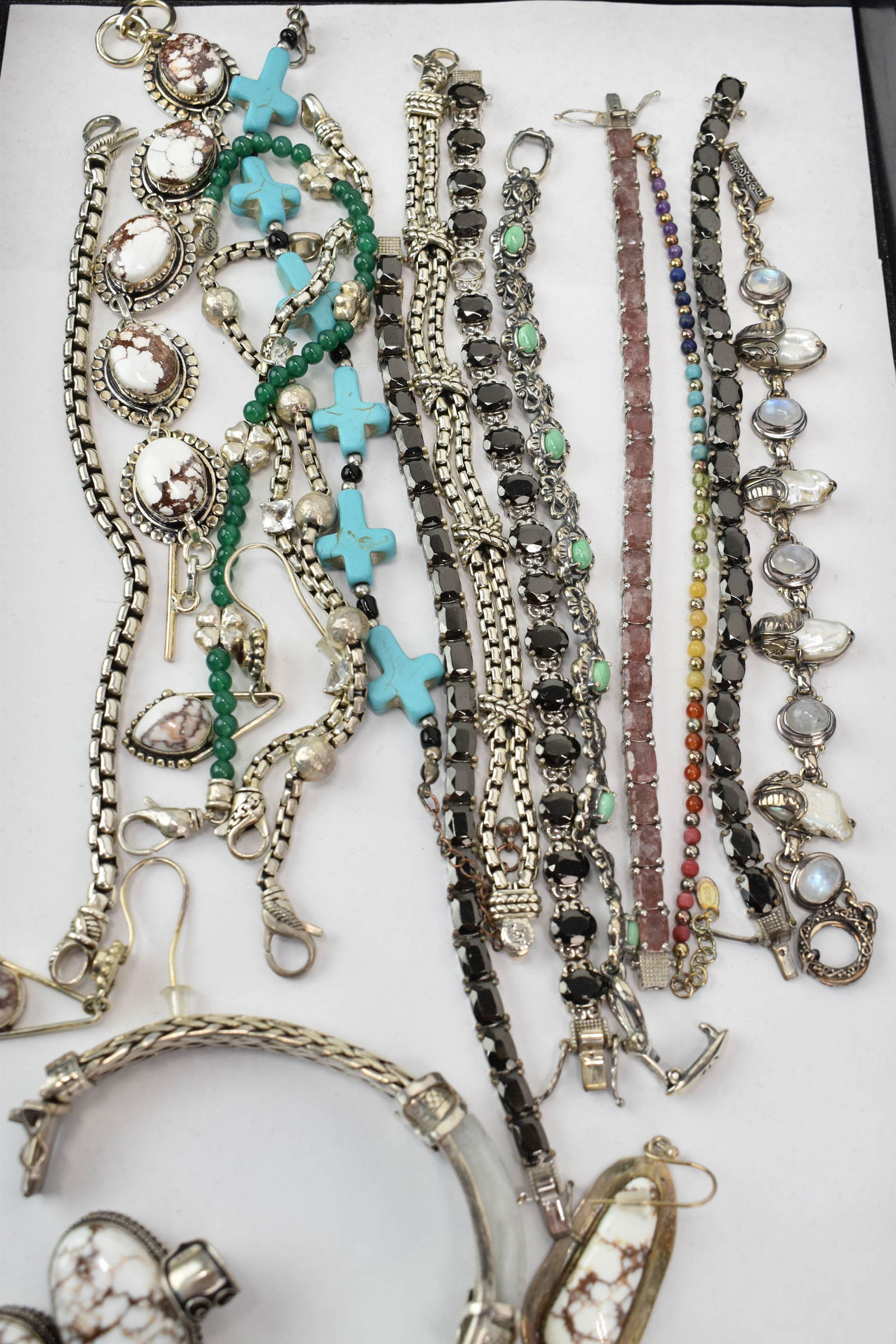 Group of Assorted Sterling Silver Ladies Bracelets and Earrings (1 of 10)