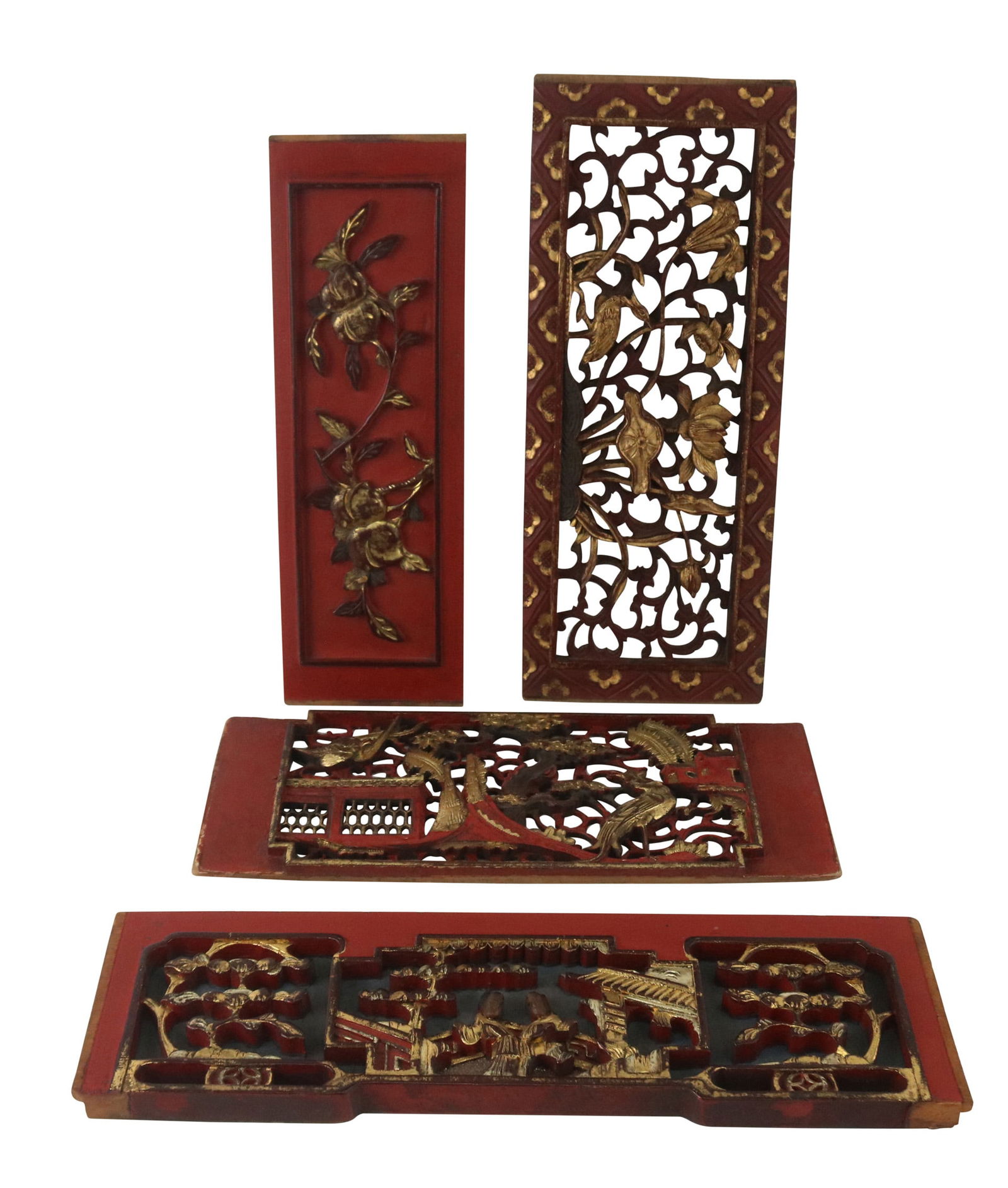 Four Chinese Gilt and Red Lacquer Architectural Elements (1 of 10)