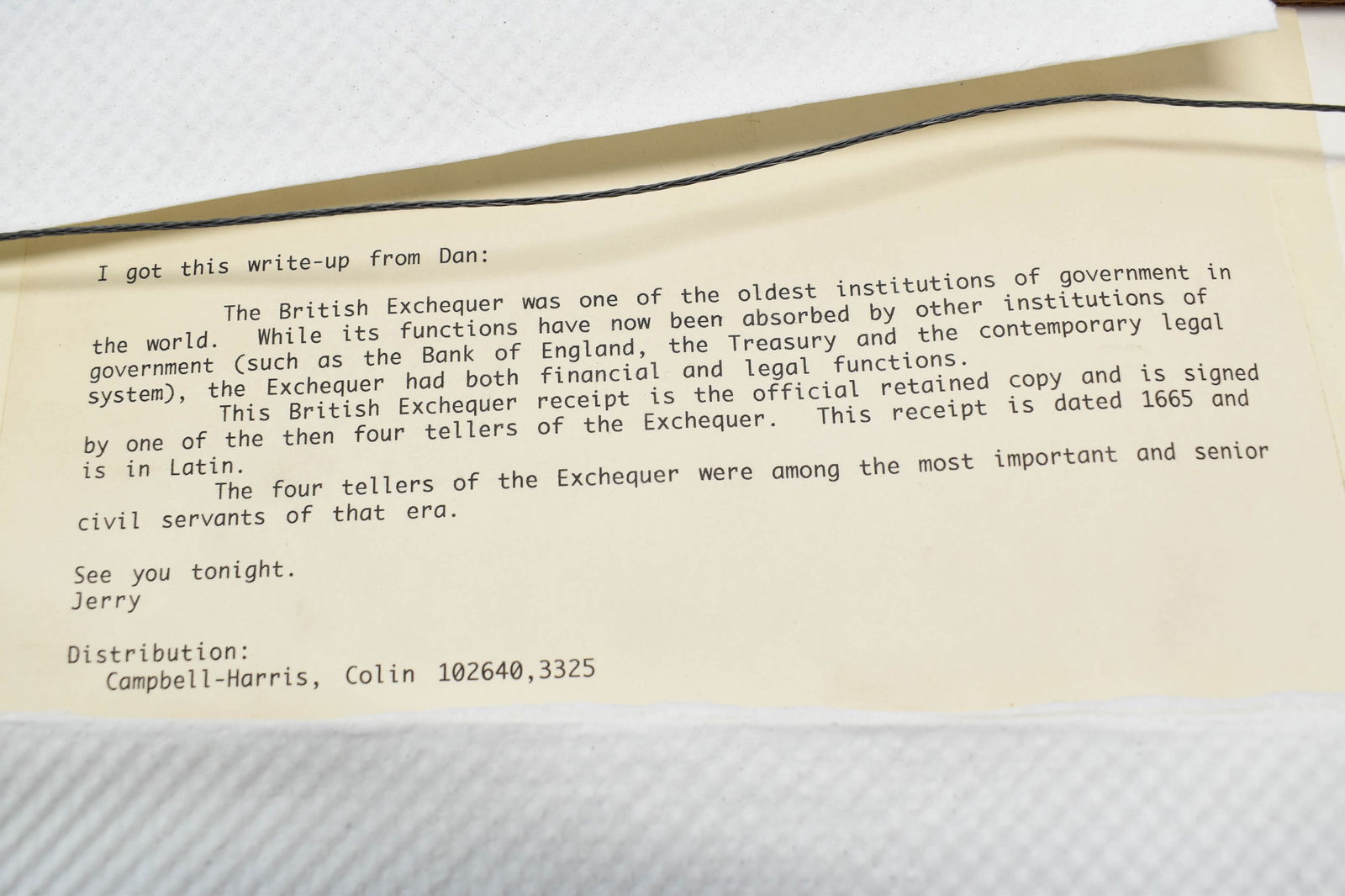 British Exchequer Recept Dated 1665 - 8