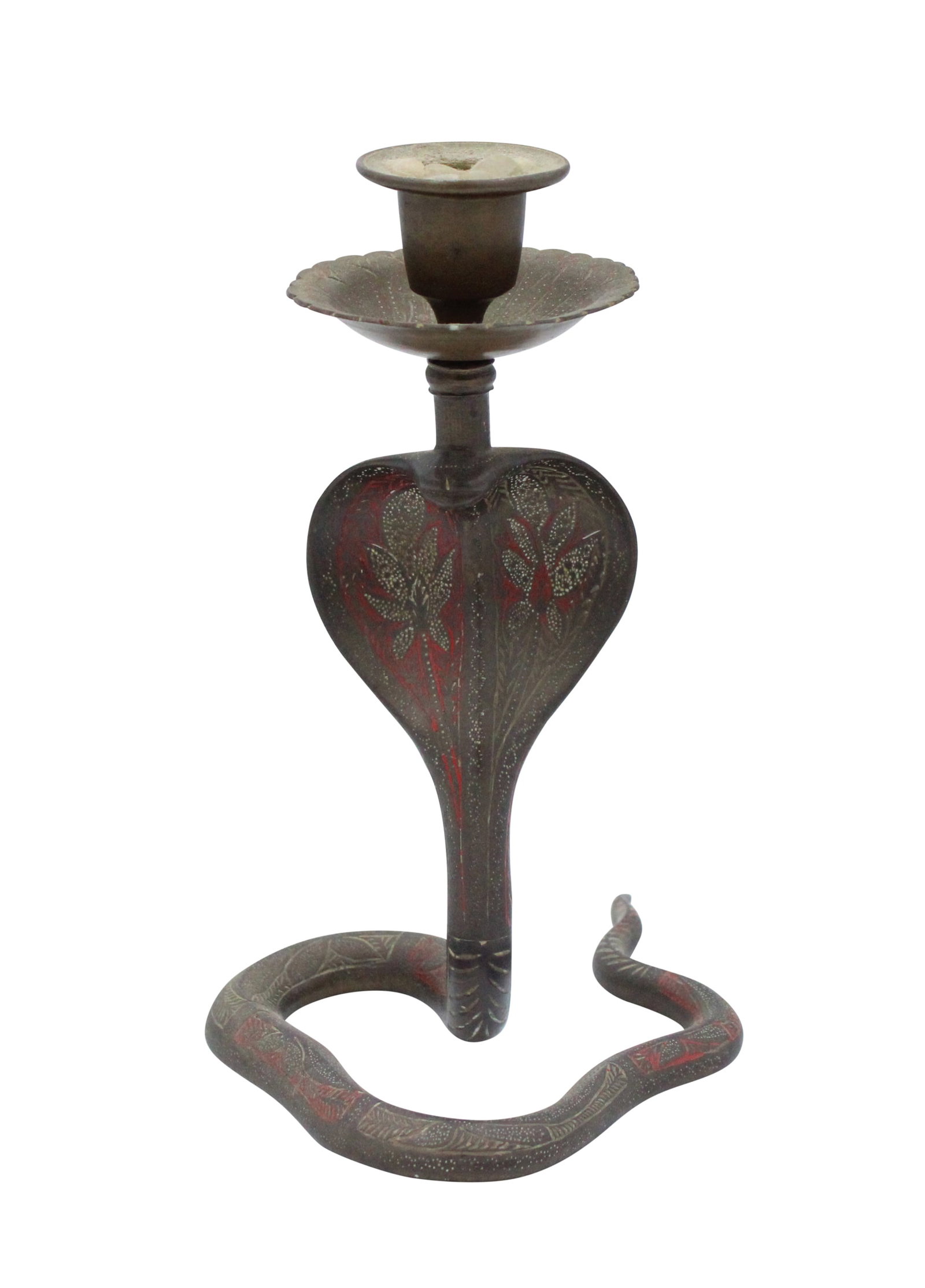Cobra Snake Form Brass Candleholder: Cobra Snake Form Brass Candleholder European, 19th/20th C. appears to be unmarked. 7 1/2 x 4 1/2 x 5 1/2 in. (19.1 x 11.4 x 14 cm.)