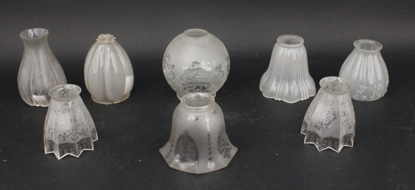 Eight Frosted and Colorless Glass Shades (1 of 8)