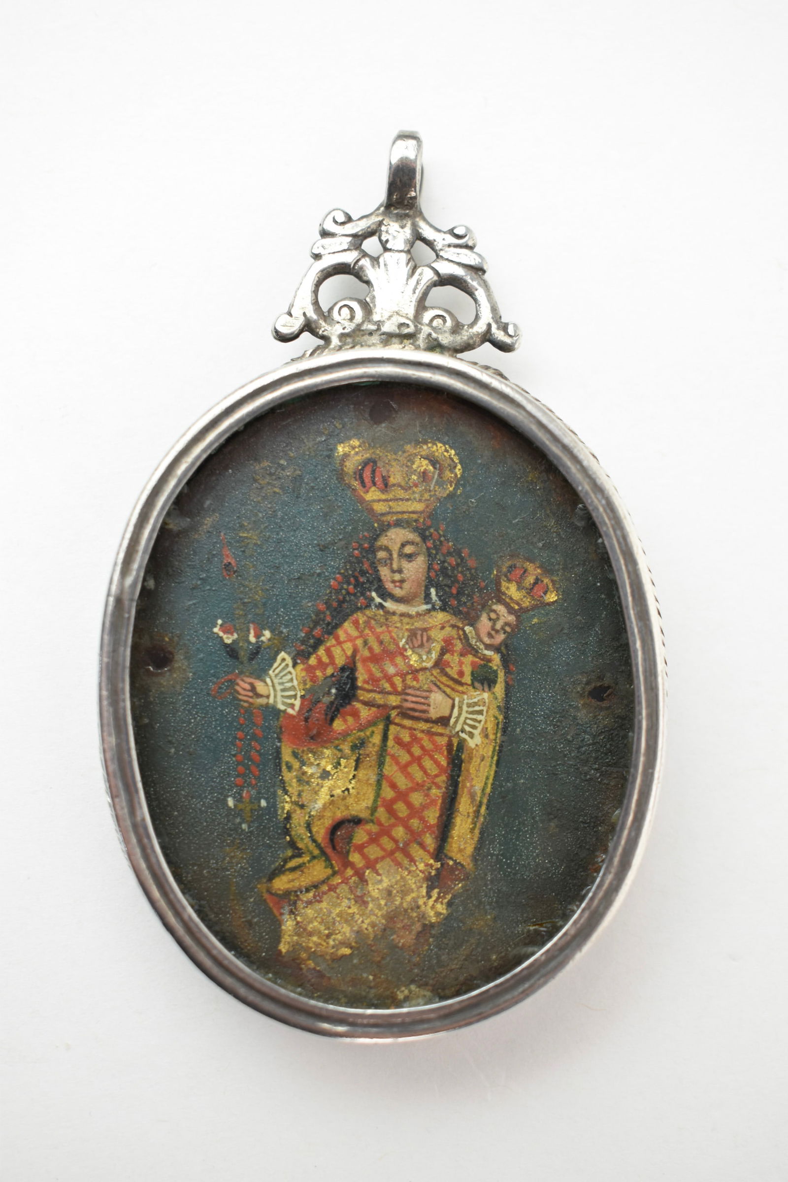 Antique Spanish Double Sided Painting on Tin Reliquary (1 of 9)