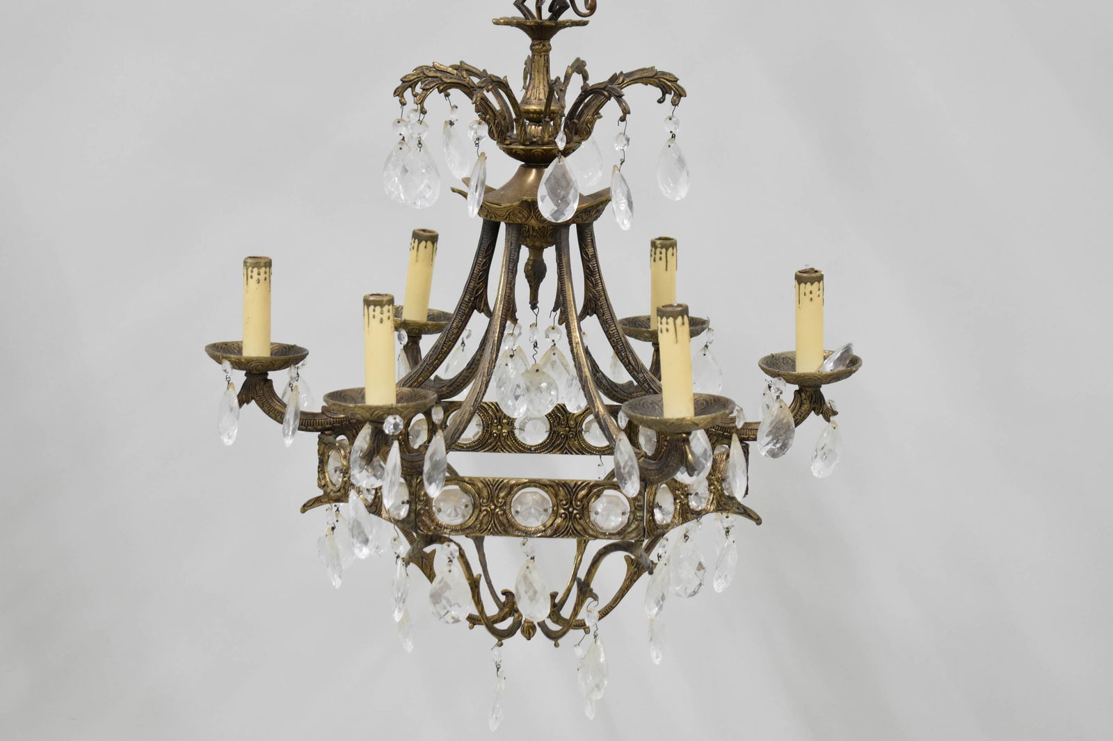 Vintage Six Light Patinated Metal Hanging Chandelier (1 of 8)