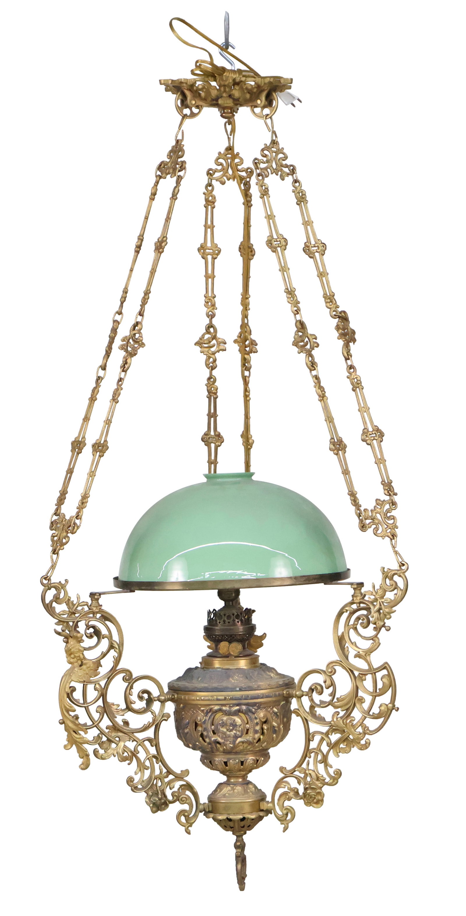 Victorian Gilt Brass Hanging Lamp (1 of 14)