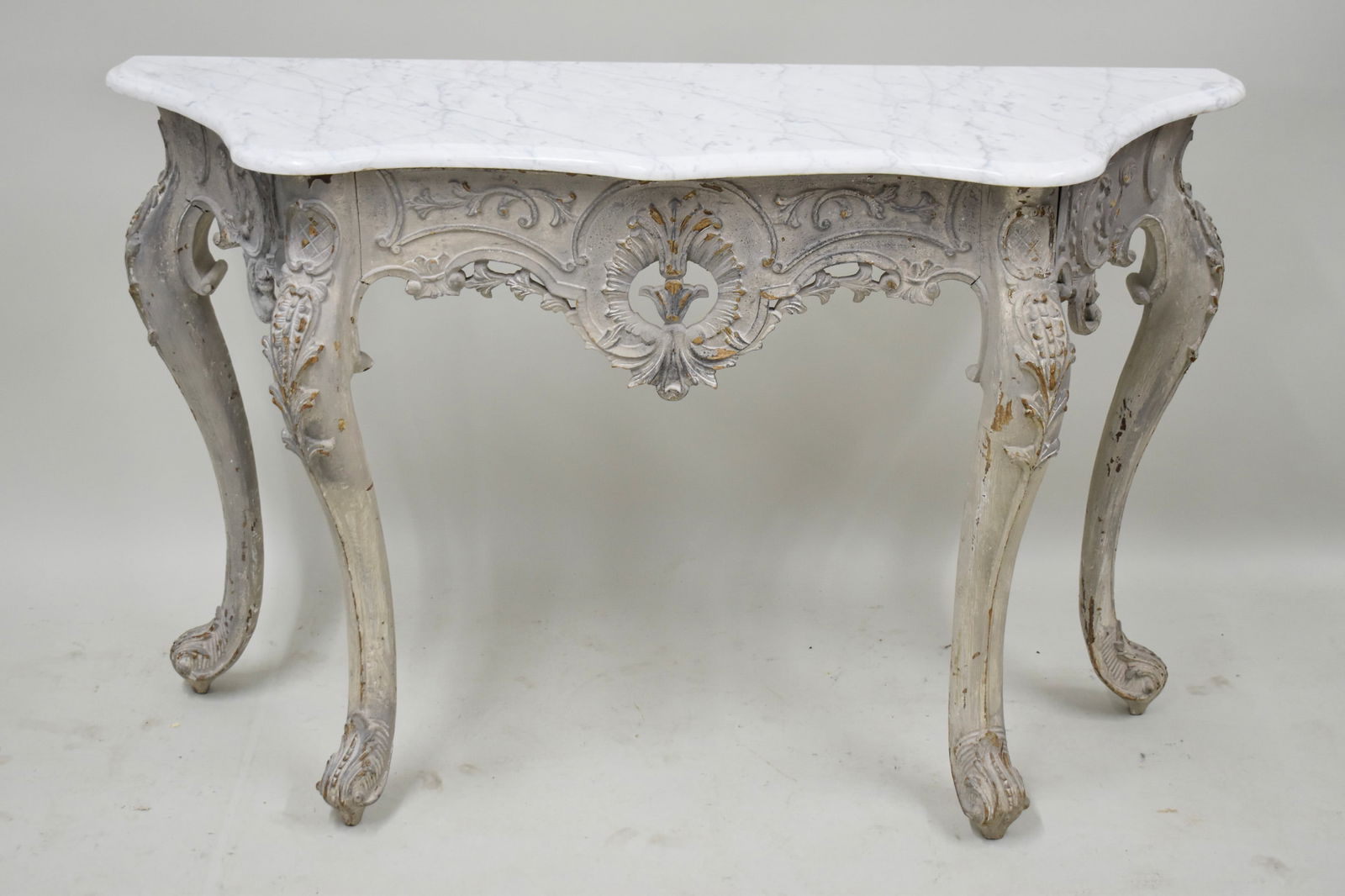 Rococo Style White Painted Marble Top Pier Table (1 of 8)