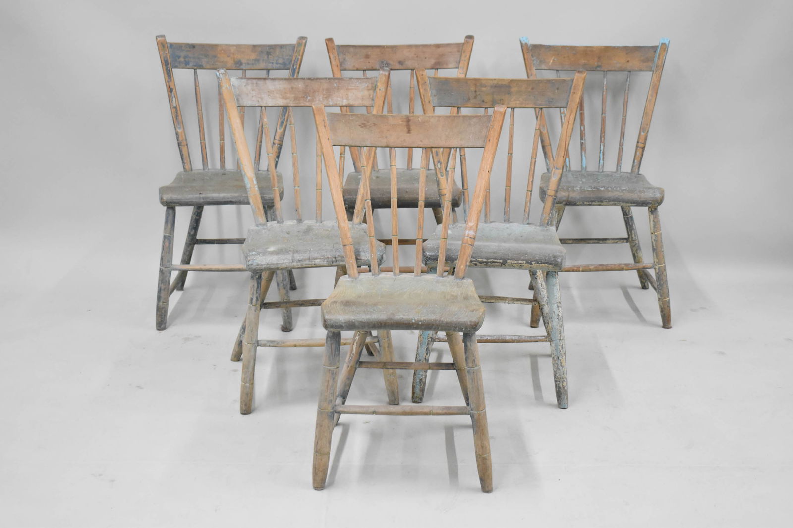 Six Painted Pine Spindle Back Dining Chairs (1 of 8)