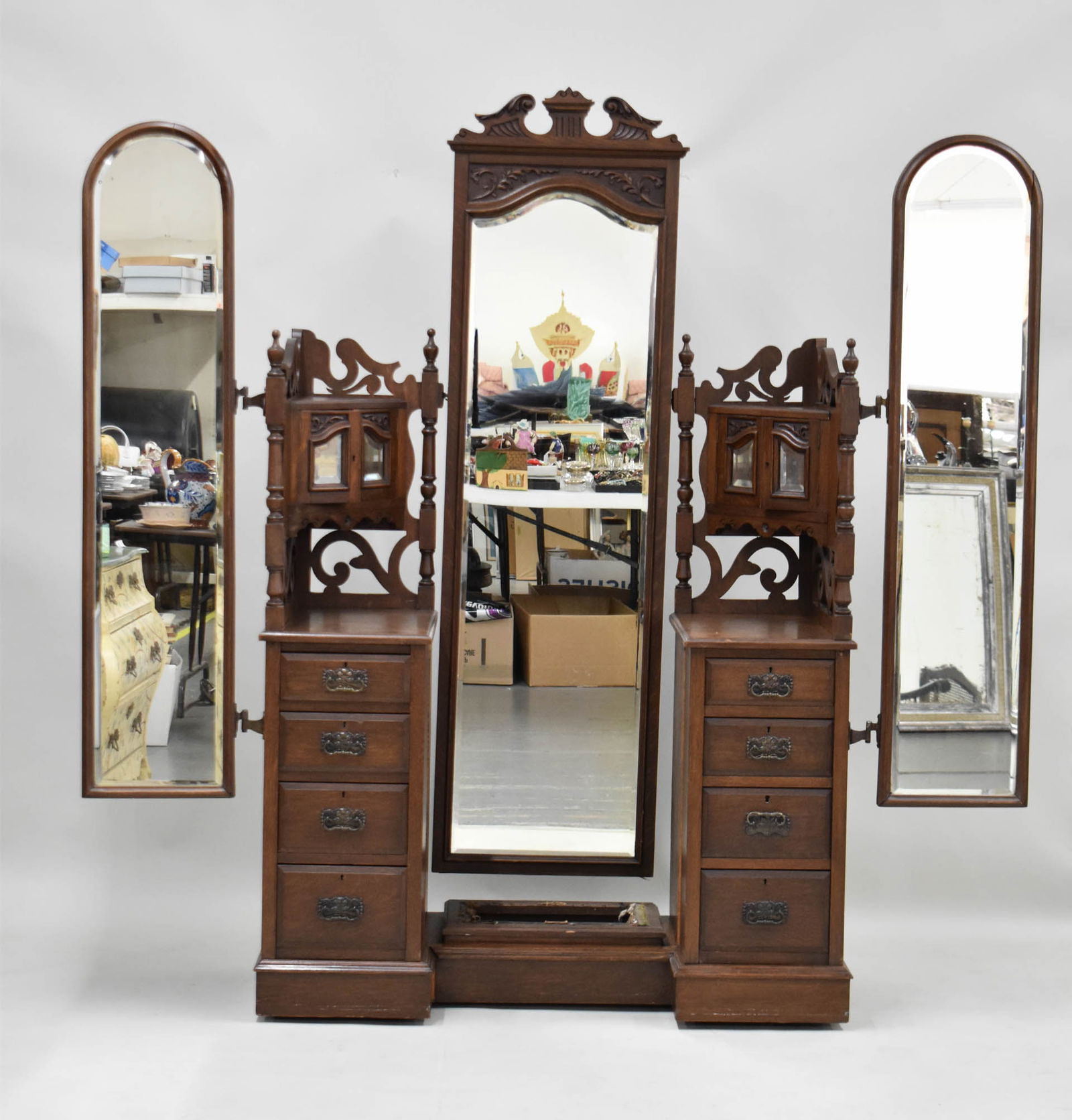 Vintage Oak Dressing Vanity With Mirrors (1 of 12)
