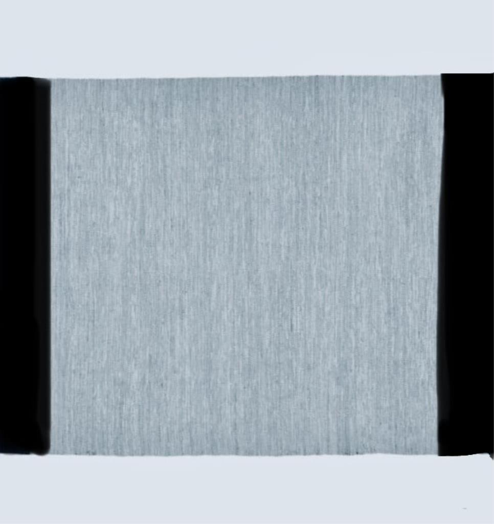 Large Woven Leather Light Blue & Black Area Rug: Large Woven Leather Light Blue & Black Area Rug Large Woven Recycled Leather Area Rug, light blue shades and black with cotton cording; used condition, wear/worn, underside needs cleaning; measures