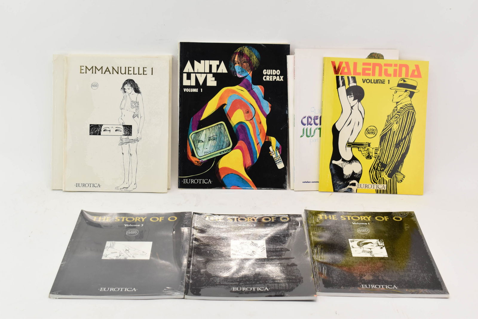 Group of Assorted Guido Crepax Erotic Story Books: Group of Assorted Guido Crepax Erotic Story Books Group of Assorted Guido Crepax Erotic Story Books. Comprising Volume 1 Valentina, Justine part 1 and part 2, Anita Live volume 1 and 2 in original