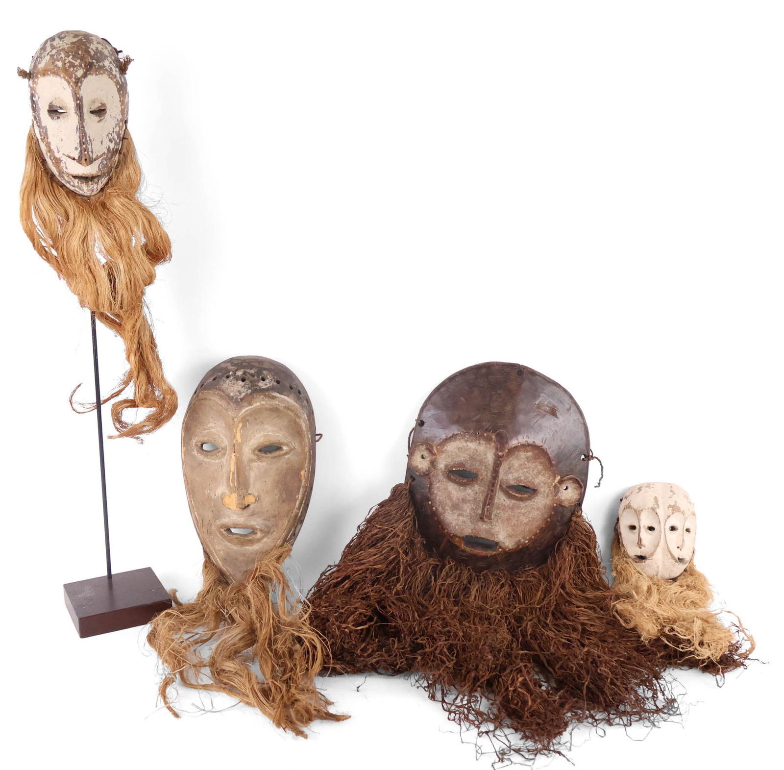 Four African Lega Bearded Carved Wood Tribal Masks (1 of 15)