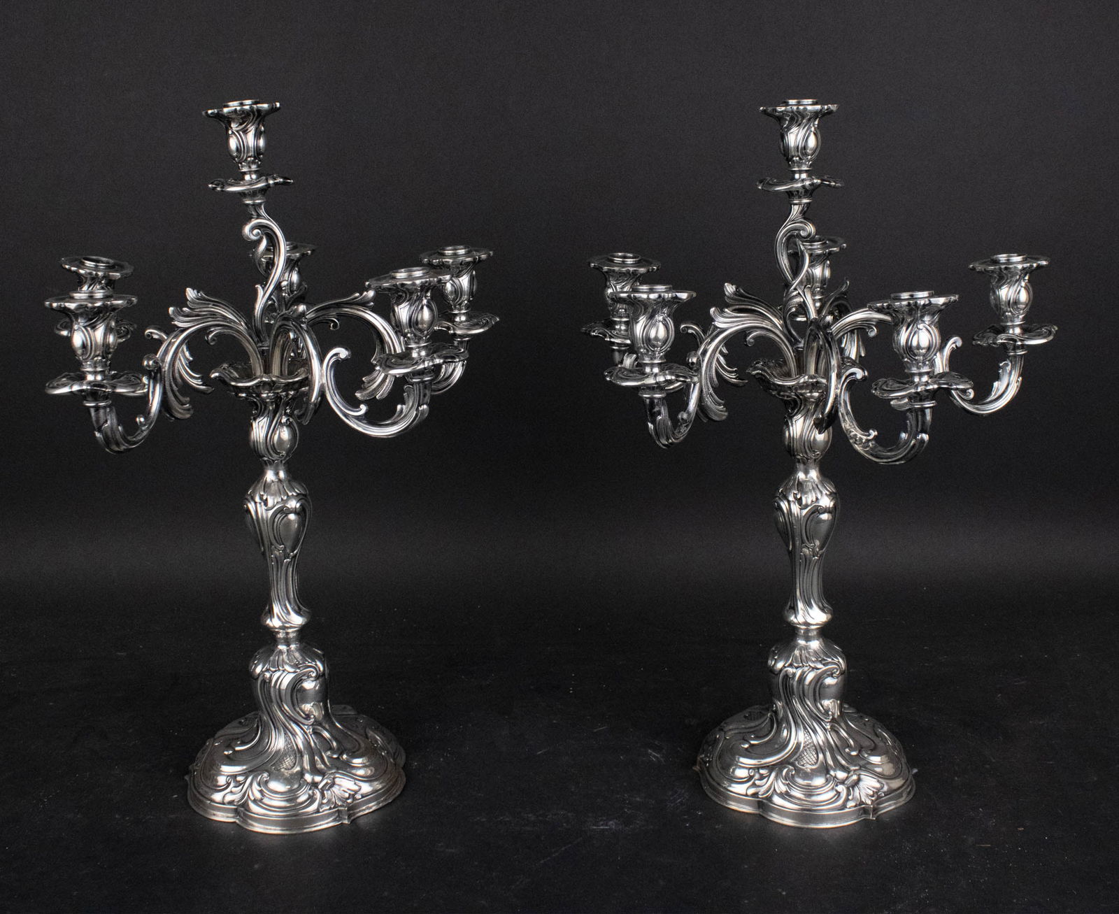 Pair of 800 Silver Six Light Candelabra: Pair of 800 Silver Six Light Candelabra Weighted. Bases are stamped, 800. 20 in. (50.8 cm.)