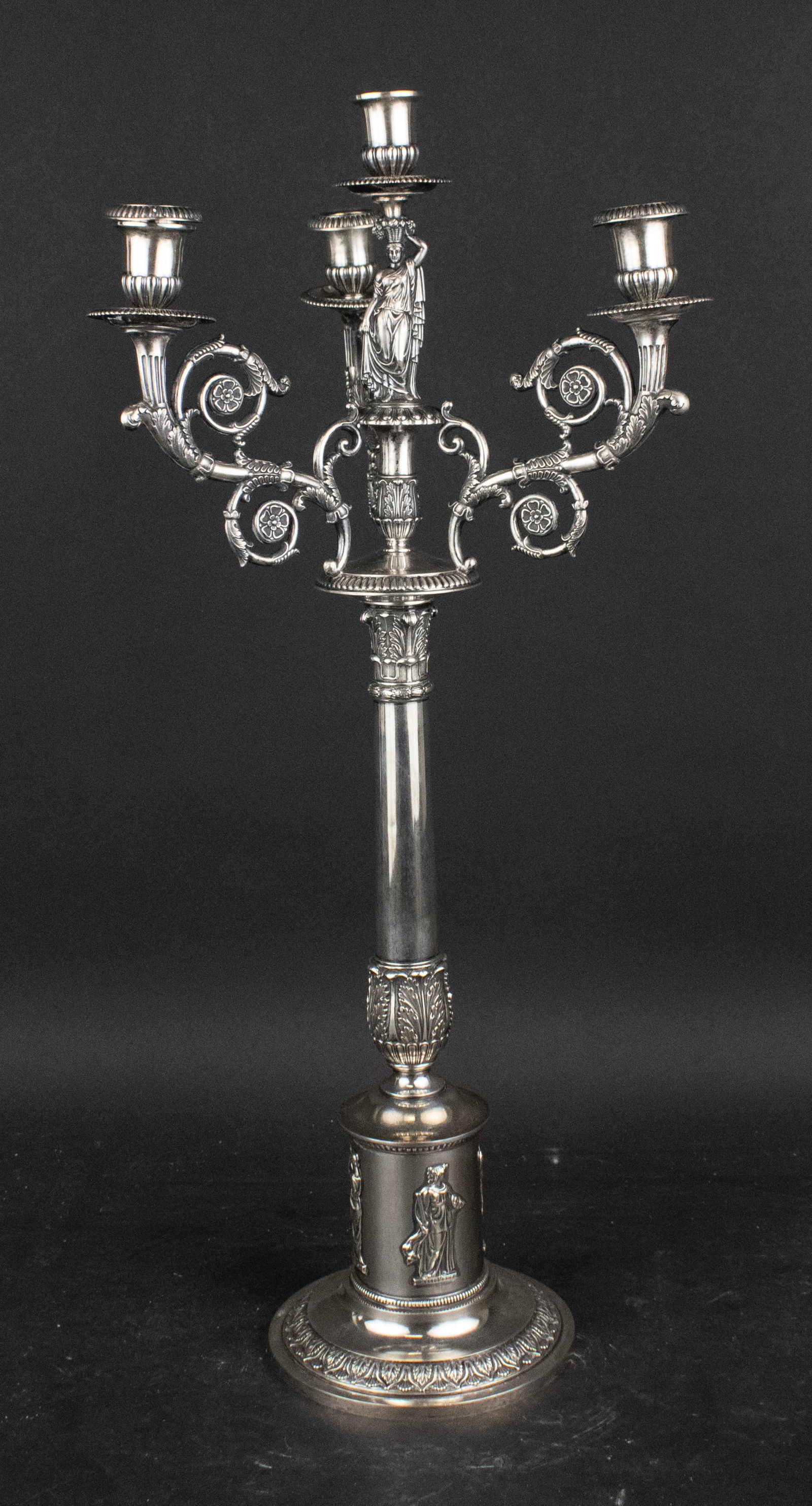 Scholtz Neoclassical Silver Four-light Candelabra: Scholtz Neoclassical Silver Four-light Candelabra 20th C. 25 in. (63.5 cm.)