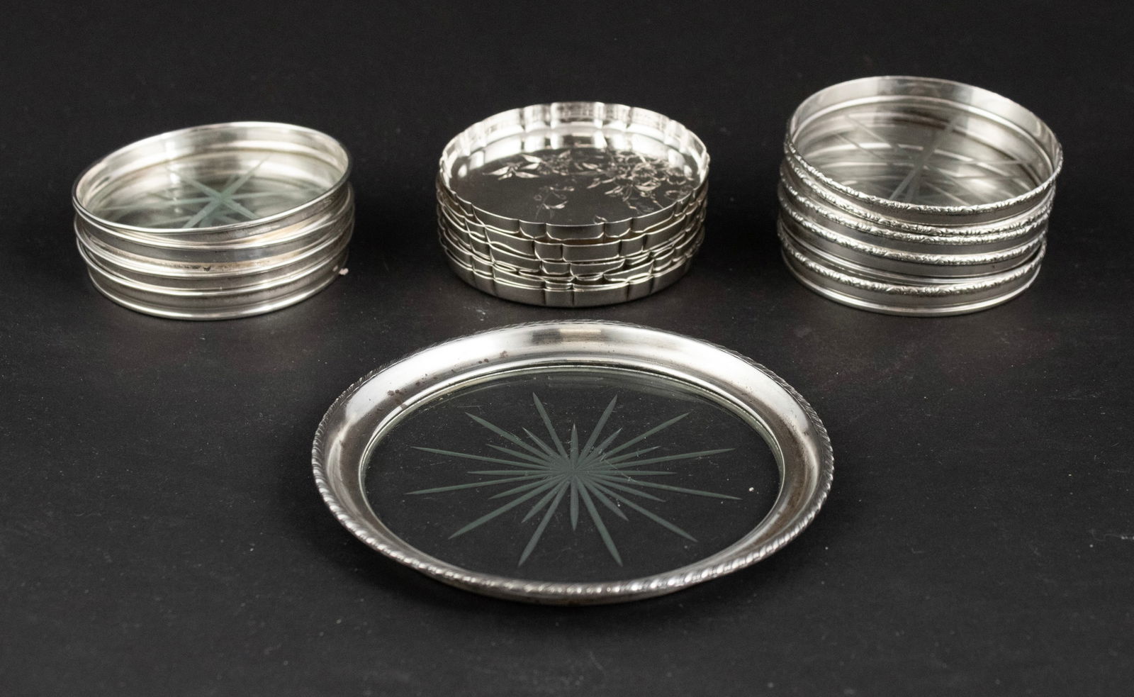 Six Sterling Silver Coasters - 8